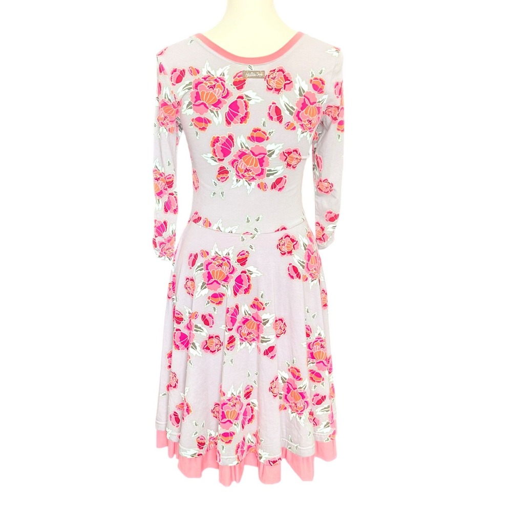 Matilda Jane Womens Grey Pink Floral Fit Flare Dress 3/4 Sleeve XS Marzipan Rose - Picture 2 of 8